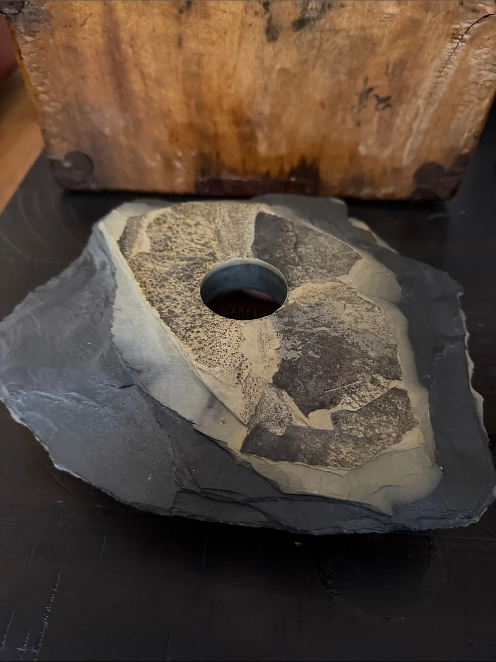 Handcrafted Black Stone Japanese Ikebana slate vase signed